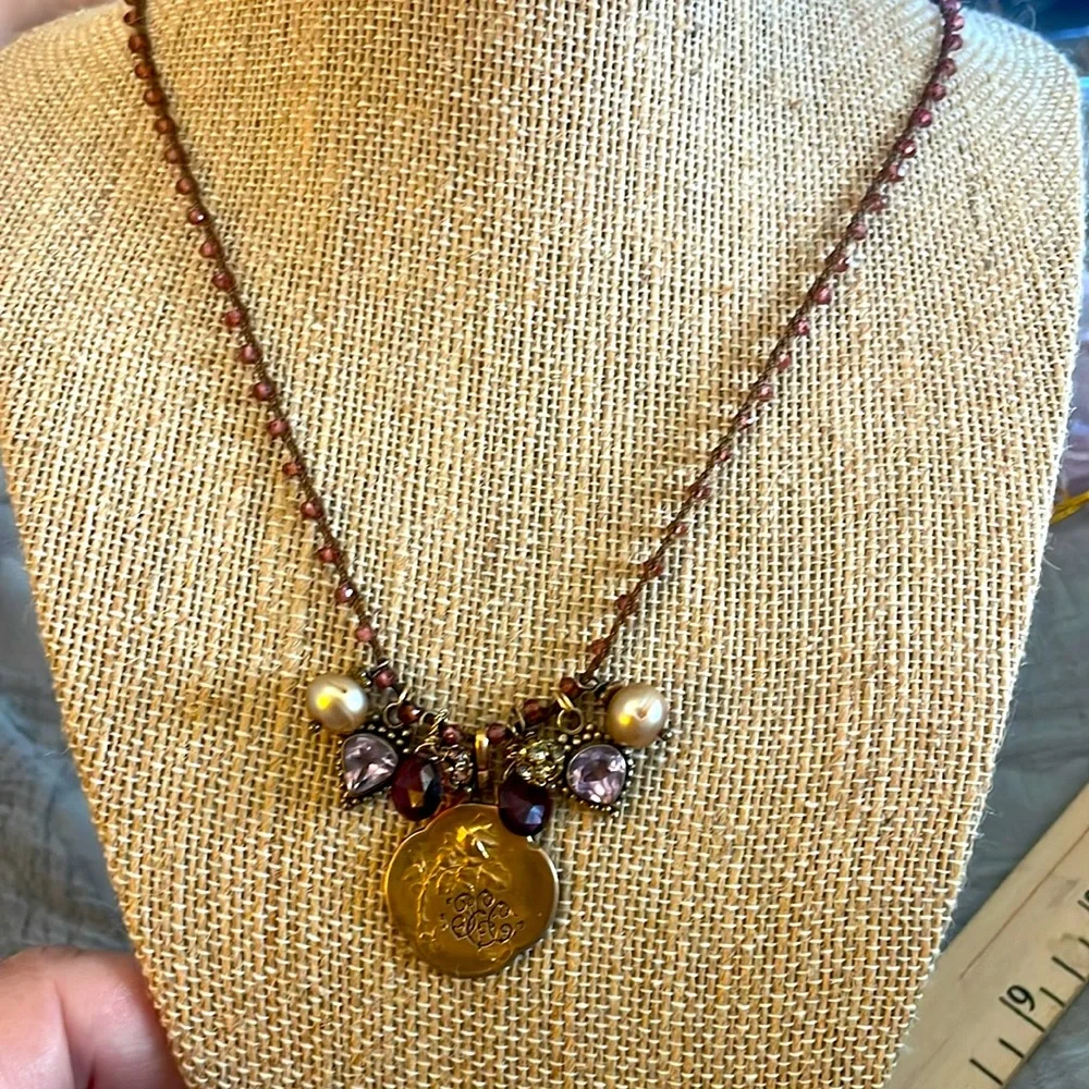 Victorian Gold and Purple amethyst pear Pendant Necklace - Picture 4 of 6